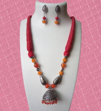 Orange Trendy Jhumka Necklace Set 2