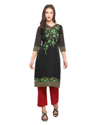 Black Printed Crepe Ethnic-Kurtis 1