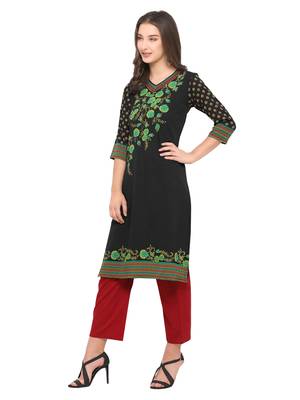 Black Printed Crepe Ethnic-Kurtis 2