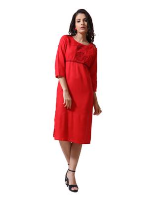 Orange Plain Cotton Poly  Ethnic Kurtis 1
