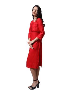Orange Plain Cotton Poly  Ethnic Kurtis 2