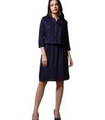 Navy-Blue Plain Cotton Poly Ethnic-Kurtis