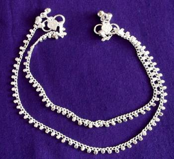 Silver Plated Chain Anklet Payal Pair Sa11 2