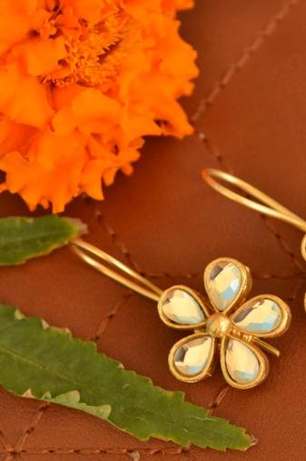 Kundan Stone Semi Precious Gold Plated Floral Dangler Earrings