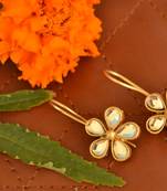 Kundan Stone Semi Precious Gold Plated Floral Dangler Earrings