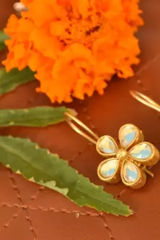 Kundan Stone Semi Precious Gold Plated Floral Dangler Earrings