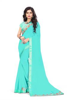 Sky Blue Woven Georgette Saree With Blouse