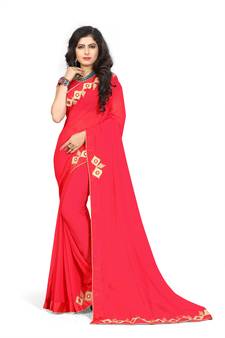 Pink woven georgette saree with blouse