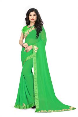 Green Woven Georgette Saree With Blouse 1
