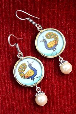 Handpainted Designer Silver Disc Earrings with Jhumka in Bottom 1