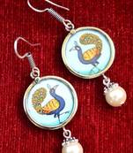 Handpainted Designer Silver Disc Earrings with Jhumka in Bottom