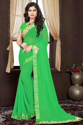 Green Woven Georgette Saree With Blouse 2