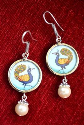 Handpainted Designer Silver Disc Earrings with Jhumka in Bottom 3
