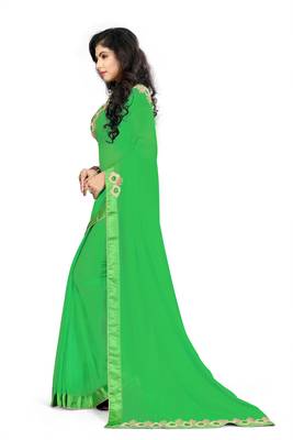 Green Woven Georgette Saree With Blouse 4