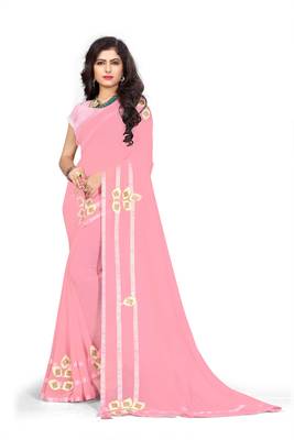 Pink Woven Georgette Saree With Blouse 1