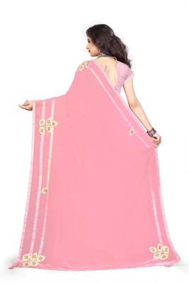 Pink Woven Georgette Saree With Blouse 3