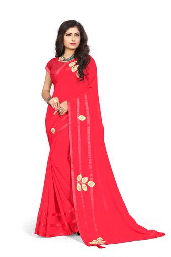 Red Woven Georgette Saree With Blouse
