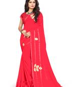 Red Woven Georgette Saree With Blouse