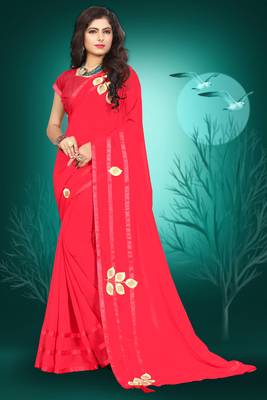 Red Woven Georgette Saree With Blouse 2