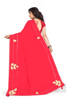 Red Woven Georgette Saree With Blouse 3