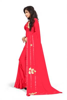 Red Woven Georgette Saree With Blouse 4