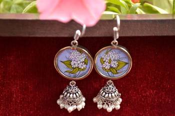 Handpainted Designer Silver Disc Earrings with Jhumka in Bottom 3