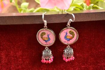 Handpainted Designer Silver Disc Earrings with Jhumka in Bottom 4