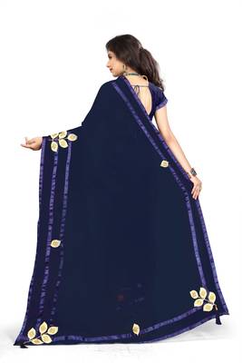 Navy Blue Woven Georgette Saree With Blouse 3