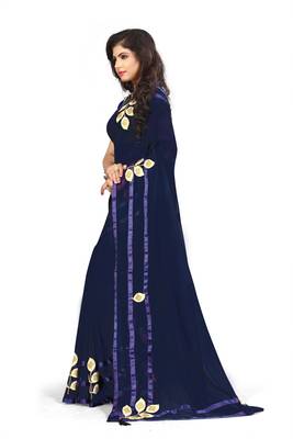 Navy Blue Woven Georgette Saree With Blouse 4