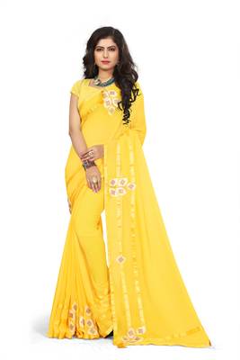 Yellow Woven Georgette Saree With Blouse 1
