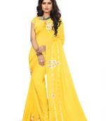 Yellow Woven Georgette Saree With Blouse