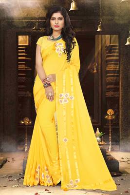 Yellow Woven Georgette Saree With Blouse 2