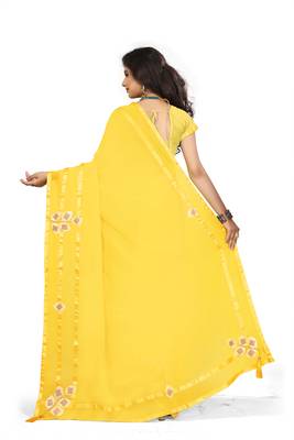 Yellow Woven Georgette Saree With Blouse 3