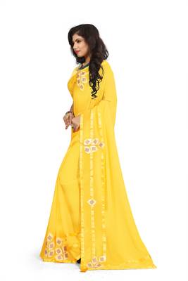 Yellow Woven Georgette Saree With Blouse 4
