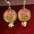 Handpainted Designer Silver Disc Earrings with Pearls in Bottom