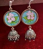 Handpainted Designer Silver Disc Earrings with Jhumka in Bottom