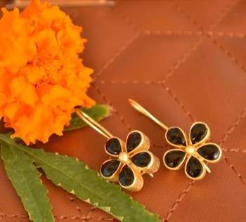 Kundan Stone Semi Precious Gold Plated Floral Dangler Earrings 1