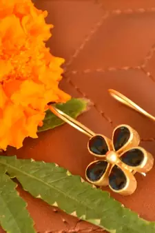Kundan Stone Semi Precious Gold Plated Floral Dangler Earrings