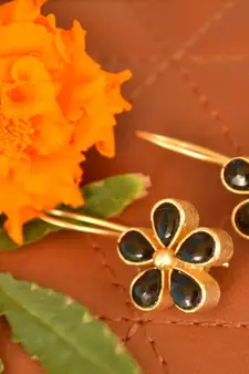 Kundan Stone Semi Precious Gold Plated Floral Dangler Earrings