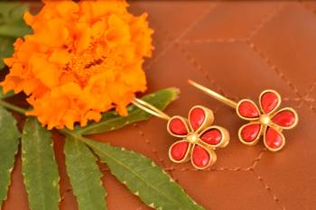 Kundan Stone Semi Precious Gold Plated Floral Dangler Earrings 4