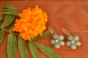 Kundan Stone Semi Precious Gold Plated Floral Dangler Earrings 1