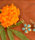 Kundan Stone Semi Precious Gold Plated Floral Dangler Earrings