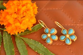 Kundan Stone Semi Precious Gold Plated Floral Dangler Earrings 2