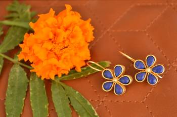 Kundan Stone Semi Precious Gold Plated Floral Dangler Earrings 1