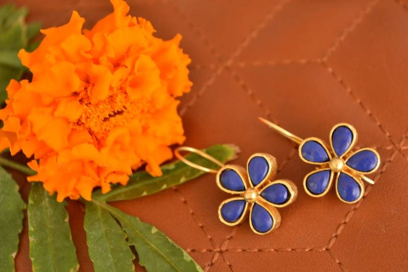 Kundan Stone Semi Precious Gold Plated Floral Dangler Earrings