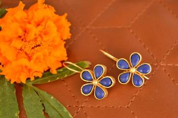 Kundan Stone Semi Precious Gold Plated Floral Dangler Earrings 3