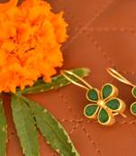 Kundan Stone Semi Precious Gold Plated Floral Dangler Earrings