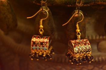 Designer Fine Detailed Meenkari Indian style Jhumka earrings 1