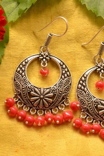 Designer Oxidised Silver jhumka Earrings