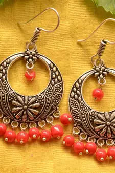 Designer Oxidised Silver jhumka Earrings